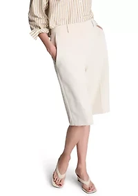 Women's Fly Front High Rise Boyfriend Long Bermuda Shorts