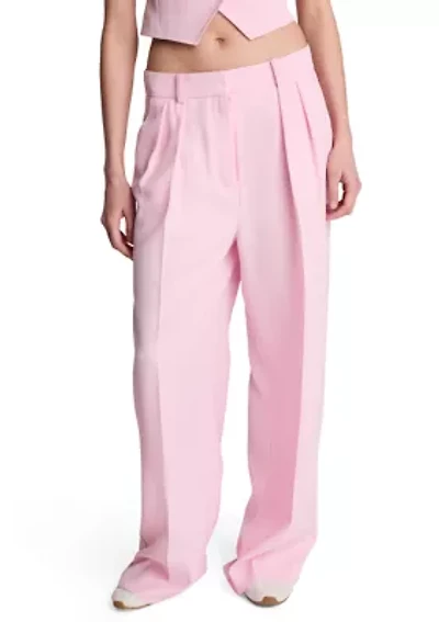 Women's High Rise Fly Front Wide Leg Double Pleat Pants