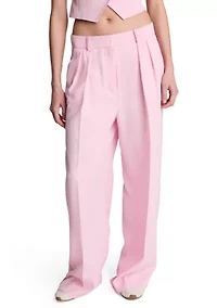 Women's High Rise Fly Front Wide Leg Double Pleat Pants