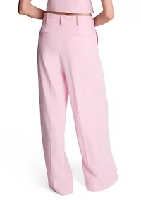 Women's High Rise Fly Front Wide Leg Double Pleat Pants