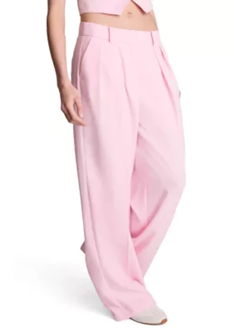 Women's High Rise Fly Front Wide Leg Double Pleat Pants