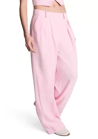 Women's High Rise Fly Front Wide Leg Double Pleat Pants