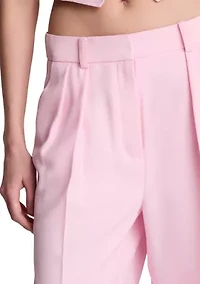 Women's High Rise Fly Front Wide Leg Double Pleat Pants