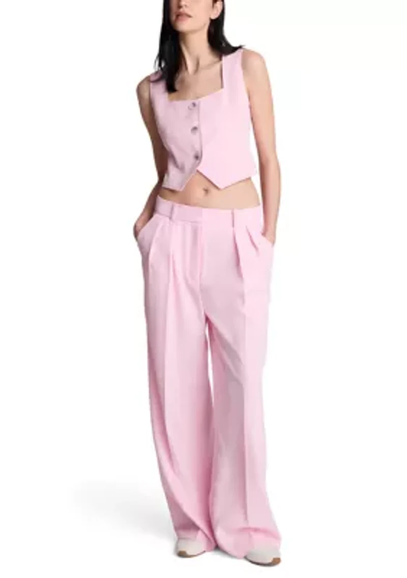 Women's High Rise Fly Front Wide Leg Double Pleat Pants