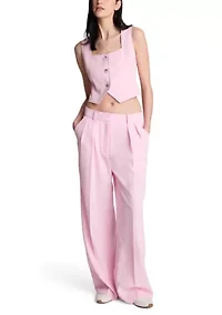 Women's High Rise Fly Front Wide Leg Double Pleat Pants