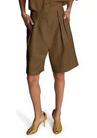 Women's High Rise Pleated Bermuda Shorts