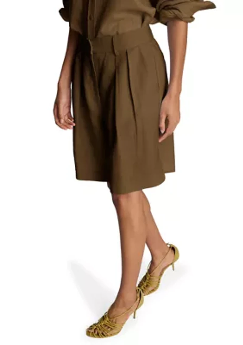 Women's High Rise Pleated Bermuda Shorts