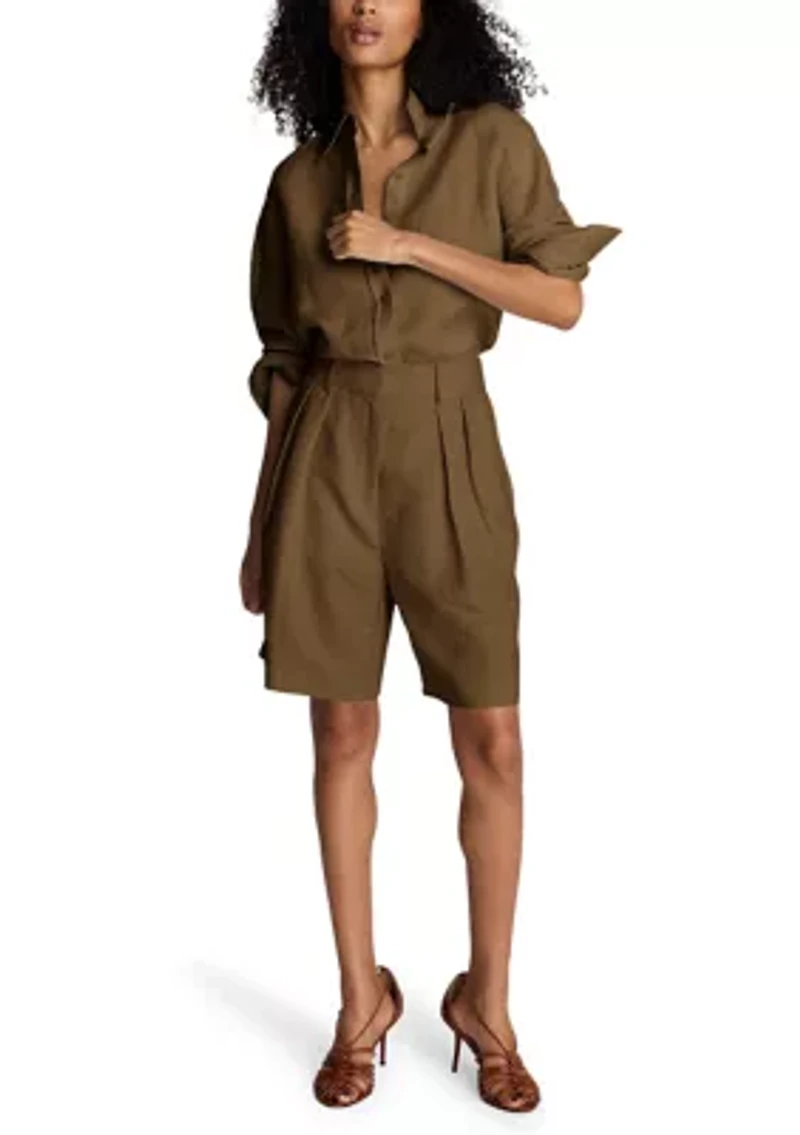 Women's High Rise Pleated Bermuda Shorts