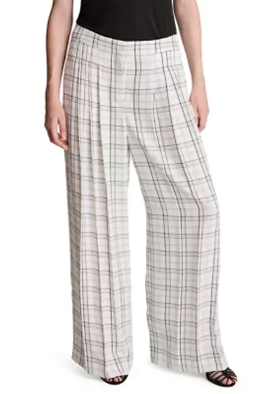Women's High Rise Fly Front Wide Leg Triple Pleated Pants