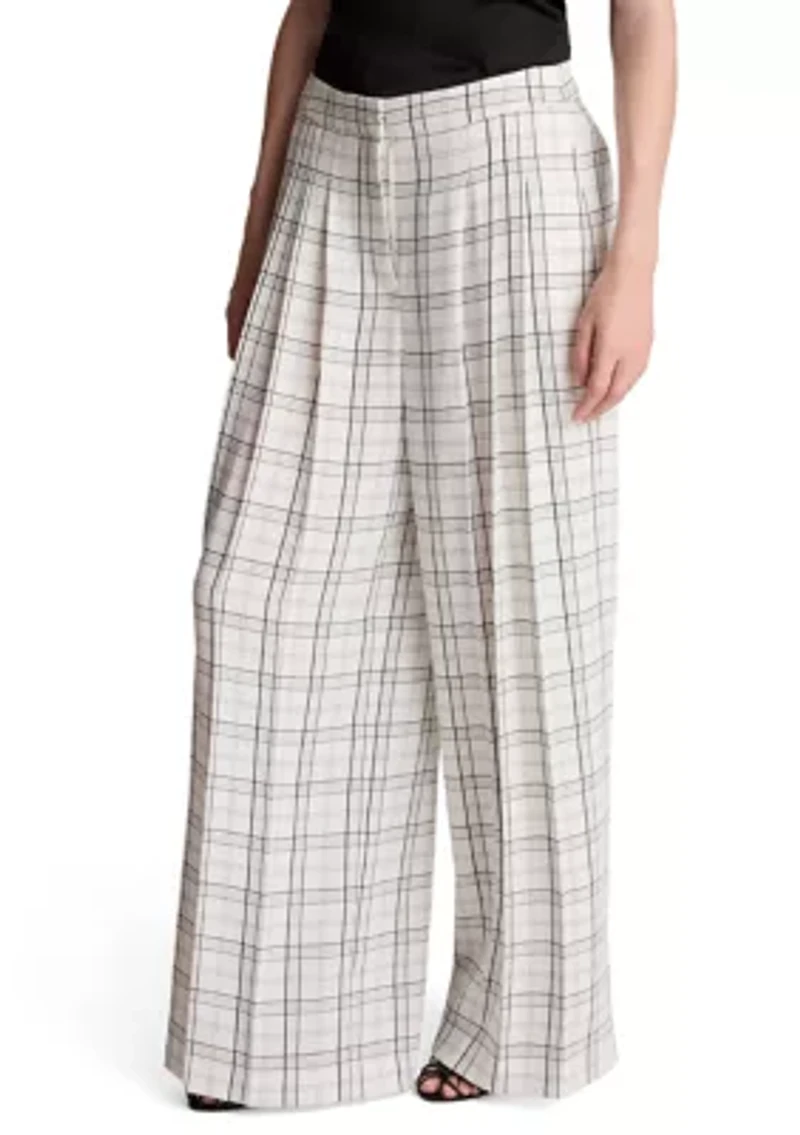Women's High Rise Fly Front Wide Leg Triple Pleated Pants