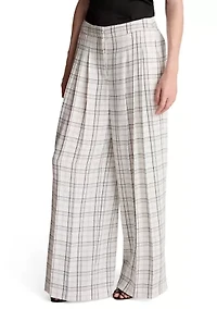 Women's High Rise Fly Front Wide Leg Triple Pleated Pants