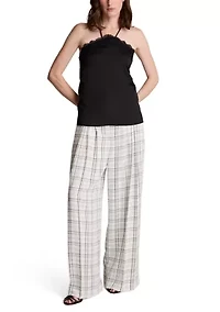 Women's High Rise Fly Front Wide Leg Triple Pleated Pants