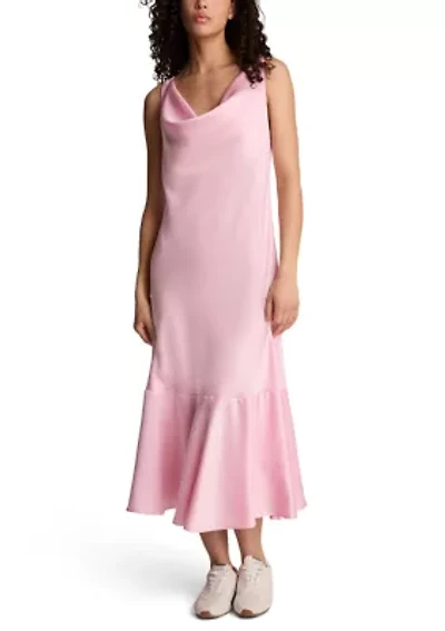 Women's Tie Back Cowl Neck Midi Dress