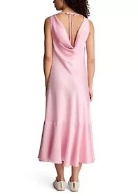 Women's Tie Back Cowl Neck Midi Dress