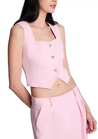 Women's Cropped Button Front Fitted Vest
