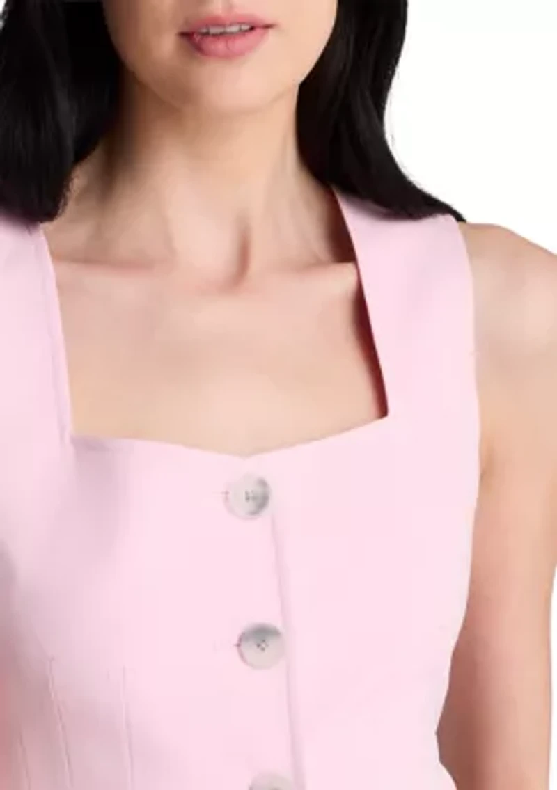 Women's Cropped Button Front Fitted Vest