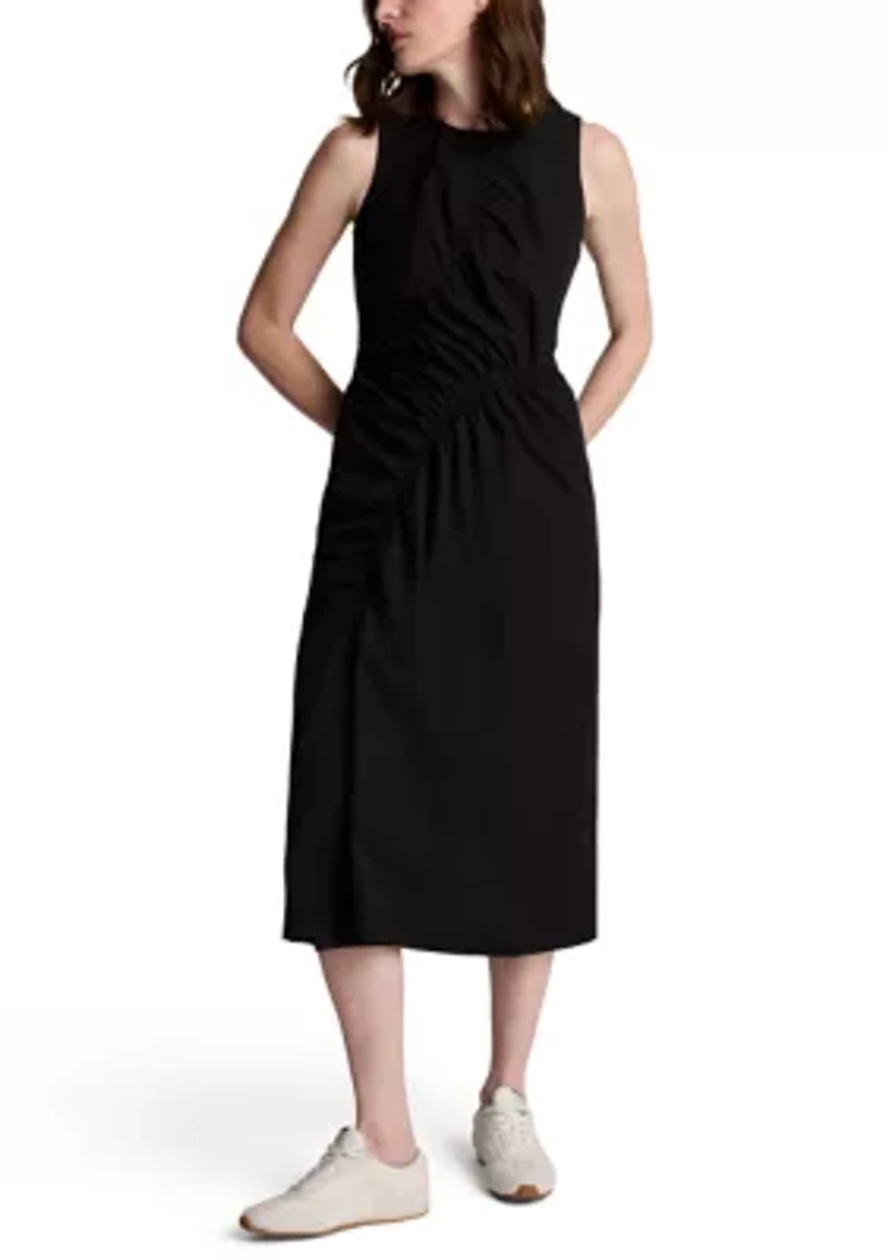 Women's Asymmetrical Ruched Midi Dress