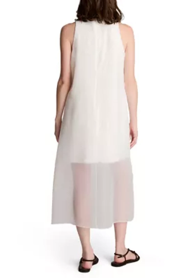 Women's Sheer Overlay Crewneck Mini A-Line Dress