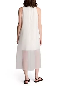 Women's Sheer Overlay Crewneck Mini A-Line Dress