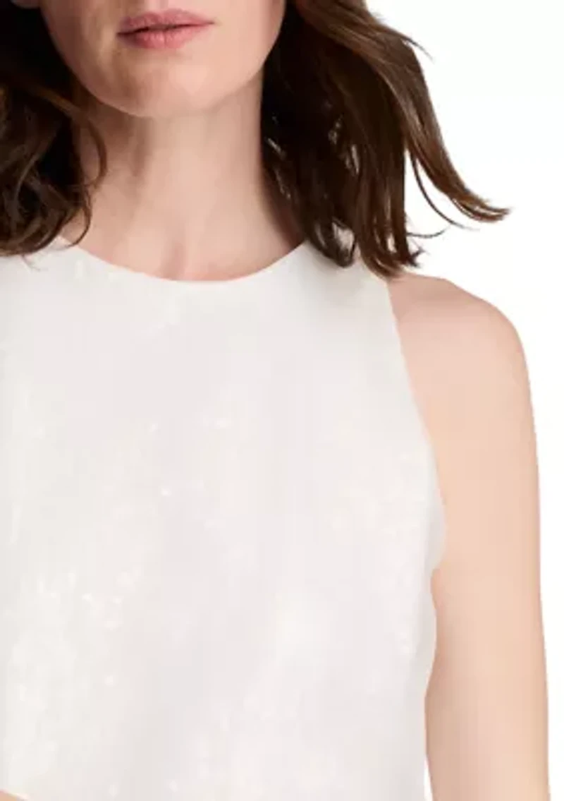 Women's Sheer Overlay Crewneck Mini A-Line Dress