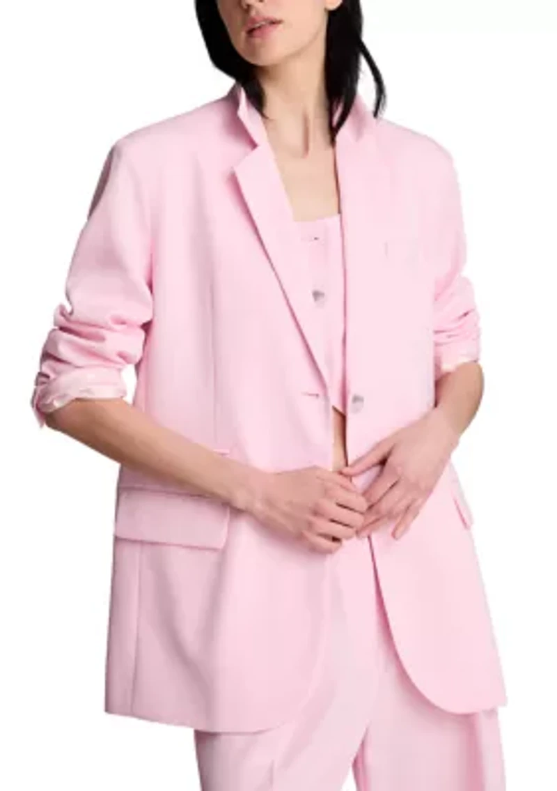 Women's Two Button Boyfriend Jacket with Flap Pockets