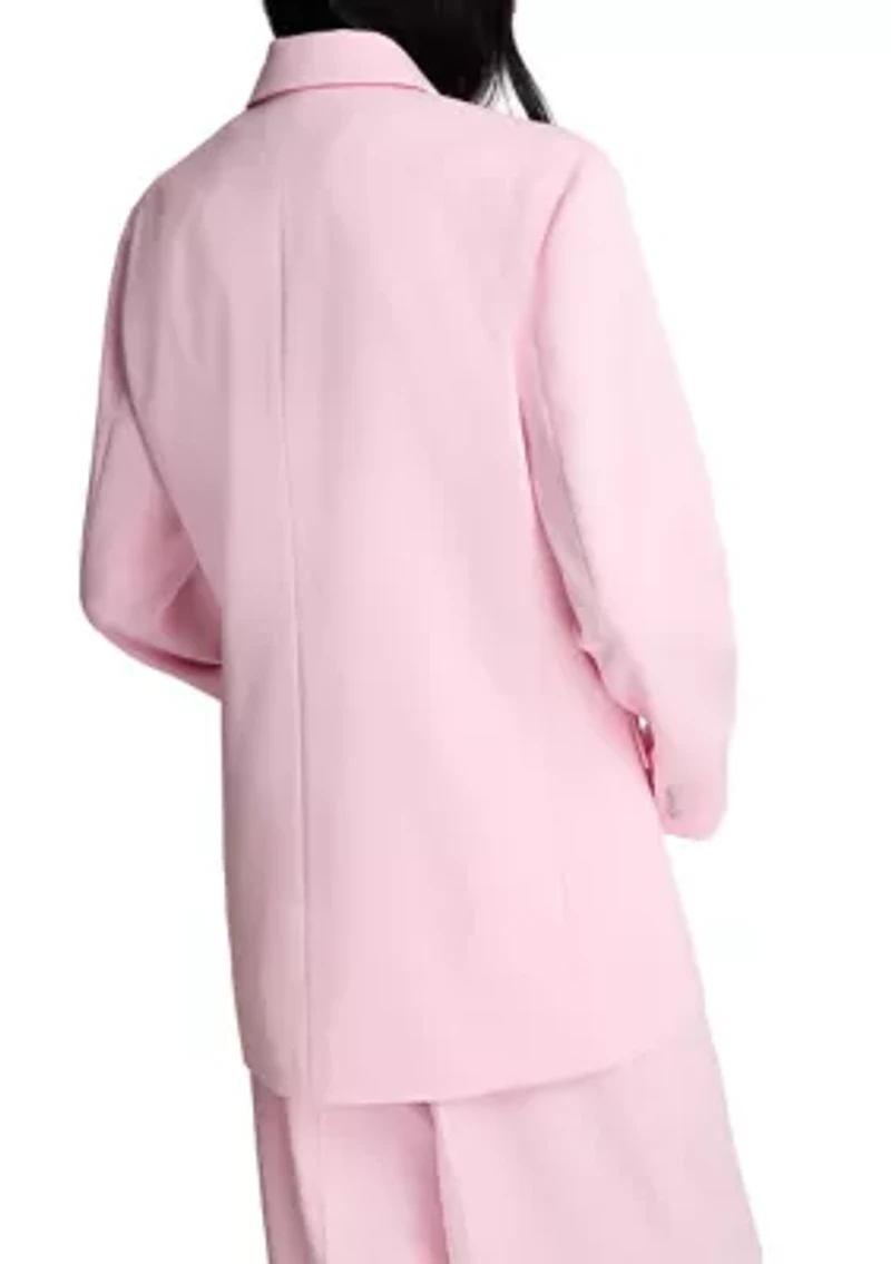 Women's Two Button Boyfriend Jacket with Flap Pockets