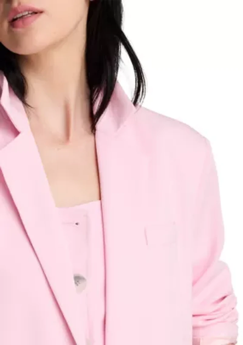 Women's Two Button Boyfriend Jacket with Flap Pockets