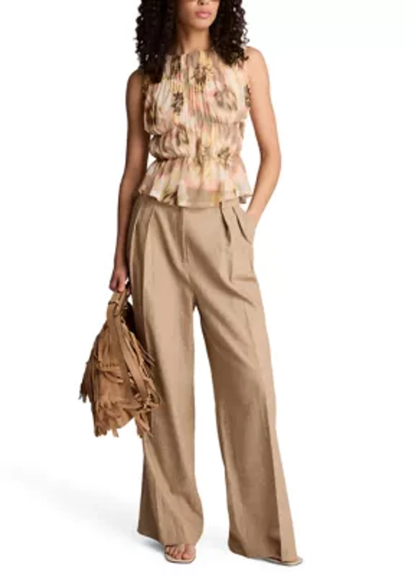 Women's Sleeveless Ruched Floral Mesh Top