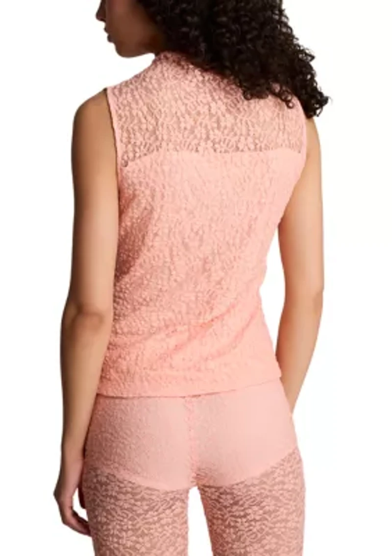 Women's Stretch Lace Front Mock Neck Top