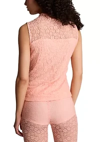 Women's Stretch Lace Front Mock Neck Top