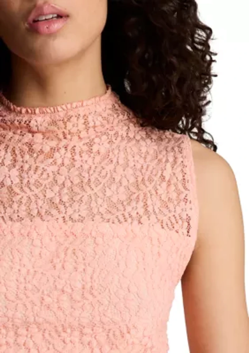Women's Stretch Lace Front Mock Neck Top
