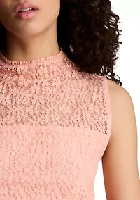 Women's Stretch Lace Front Mock Neck Top