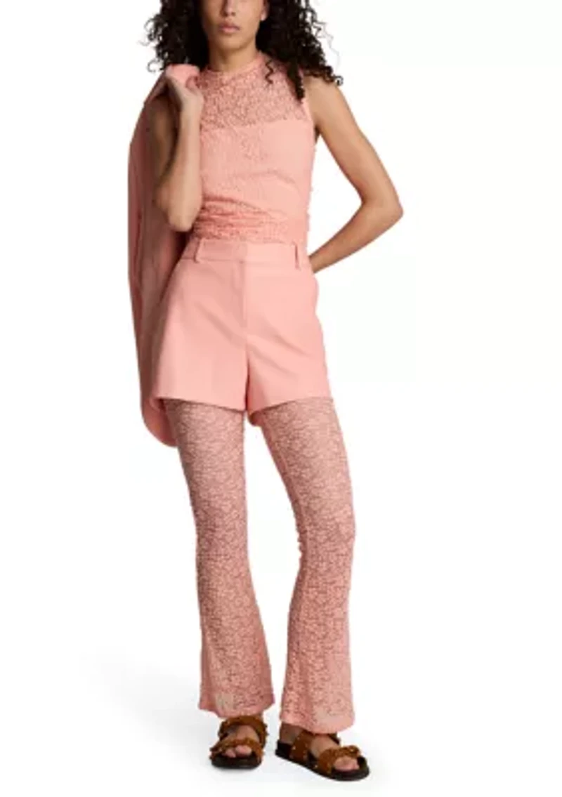 Women's Stretch Lace Front Mock Neck Top