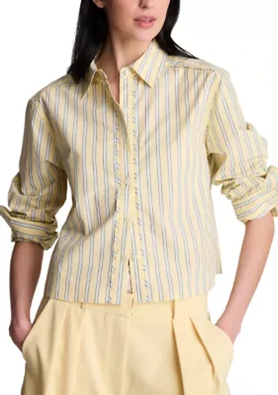 Women's Multi-Stripe Cropped Button Down Shirt