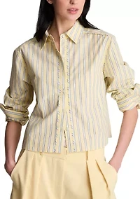 Women's Multi-Stripe Cropped Button Down Shirt