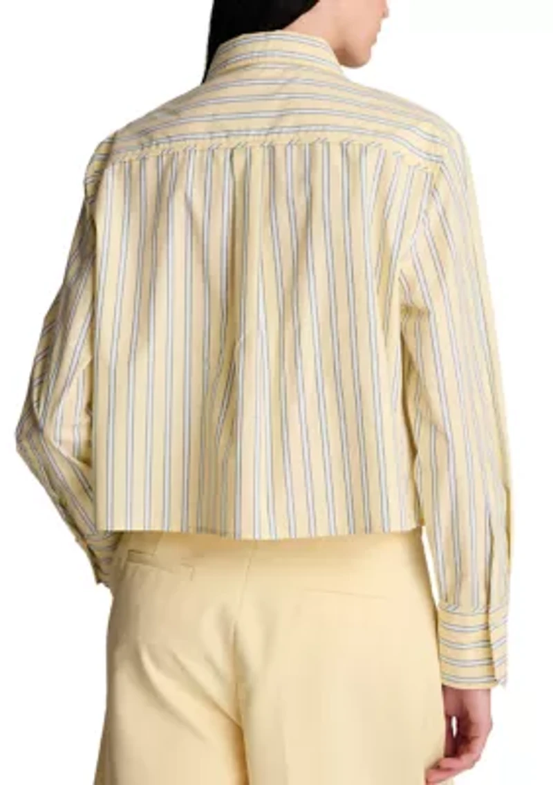 Women's Multi-Stripe Cropped Button Down Shirt
