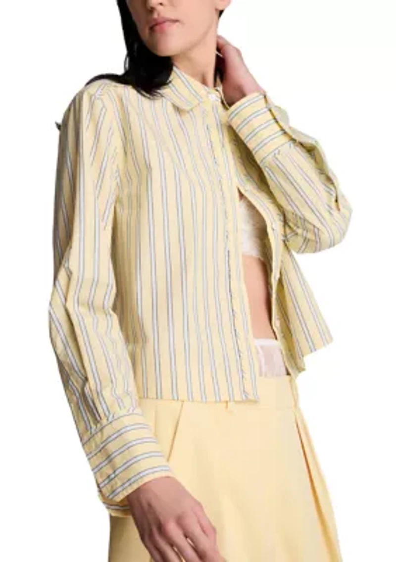 Women's Multi-Stripe Cropped Button Down Shirt