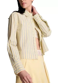 Women's Multi-Stripe Cropped Button Down Shirt