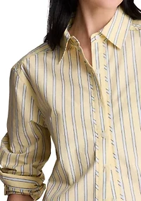 Women's Multi-Stripe Cropped Button Down Shirt