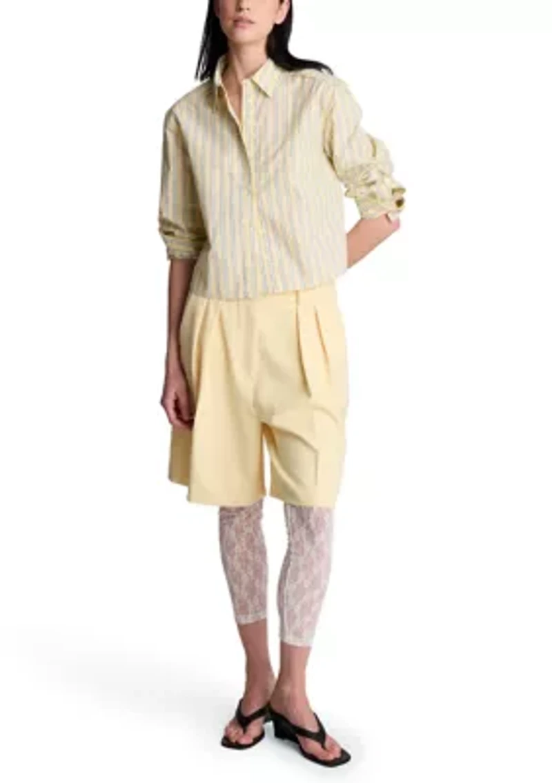 Women's Multi-Stripe Cropped Button Down Shirt