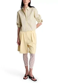 Women's Multi-Stripe Cropped Button Down Shirt
