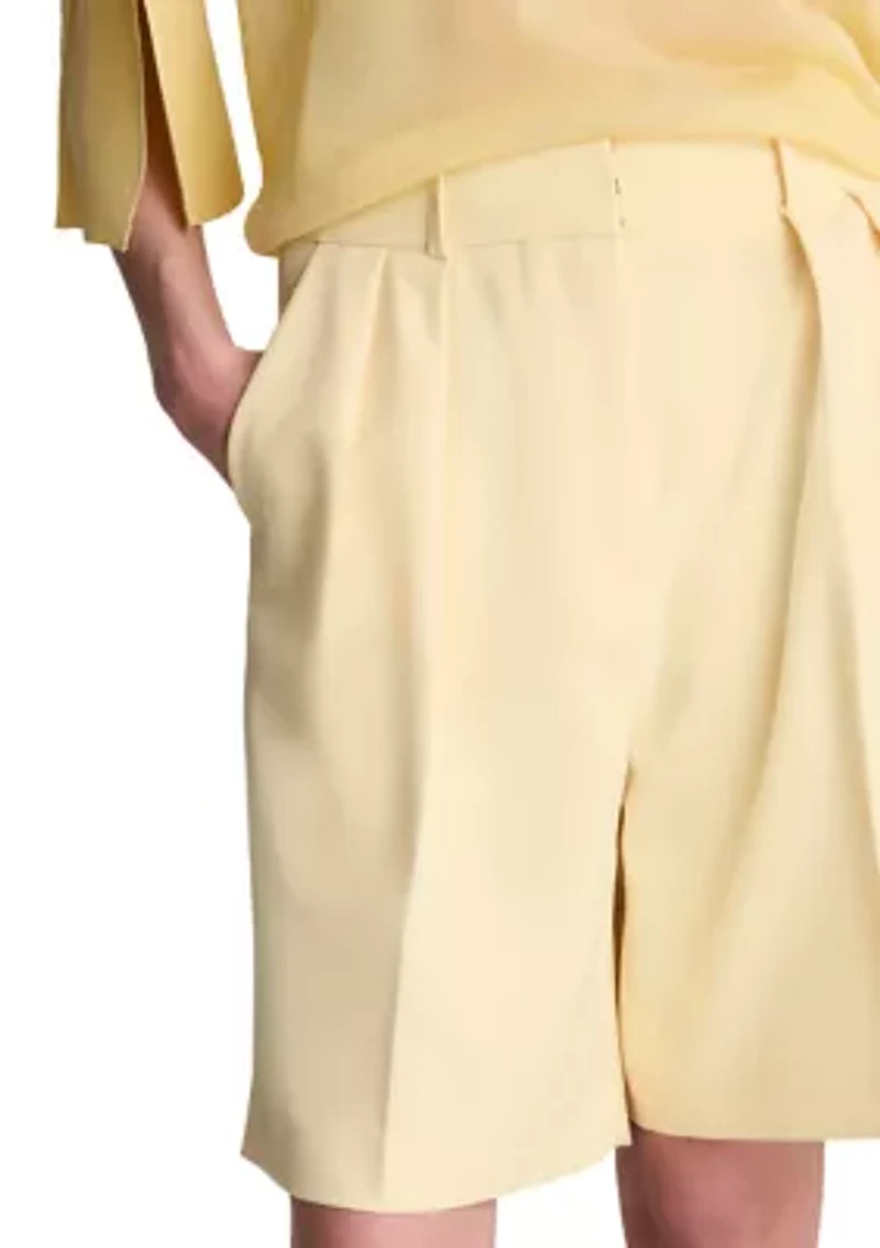 Women's High Rise Pleated Bermuda Shorts