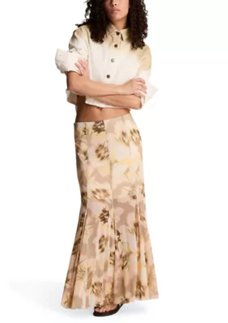 Women's Printed Mesh Midi Skirt
