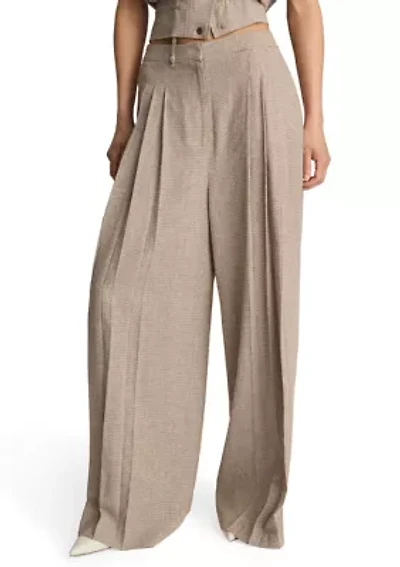Women's Wide Leg Pleated Houndstooth Pants