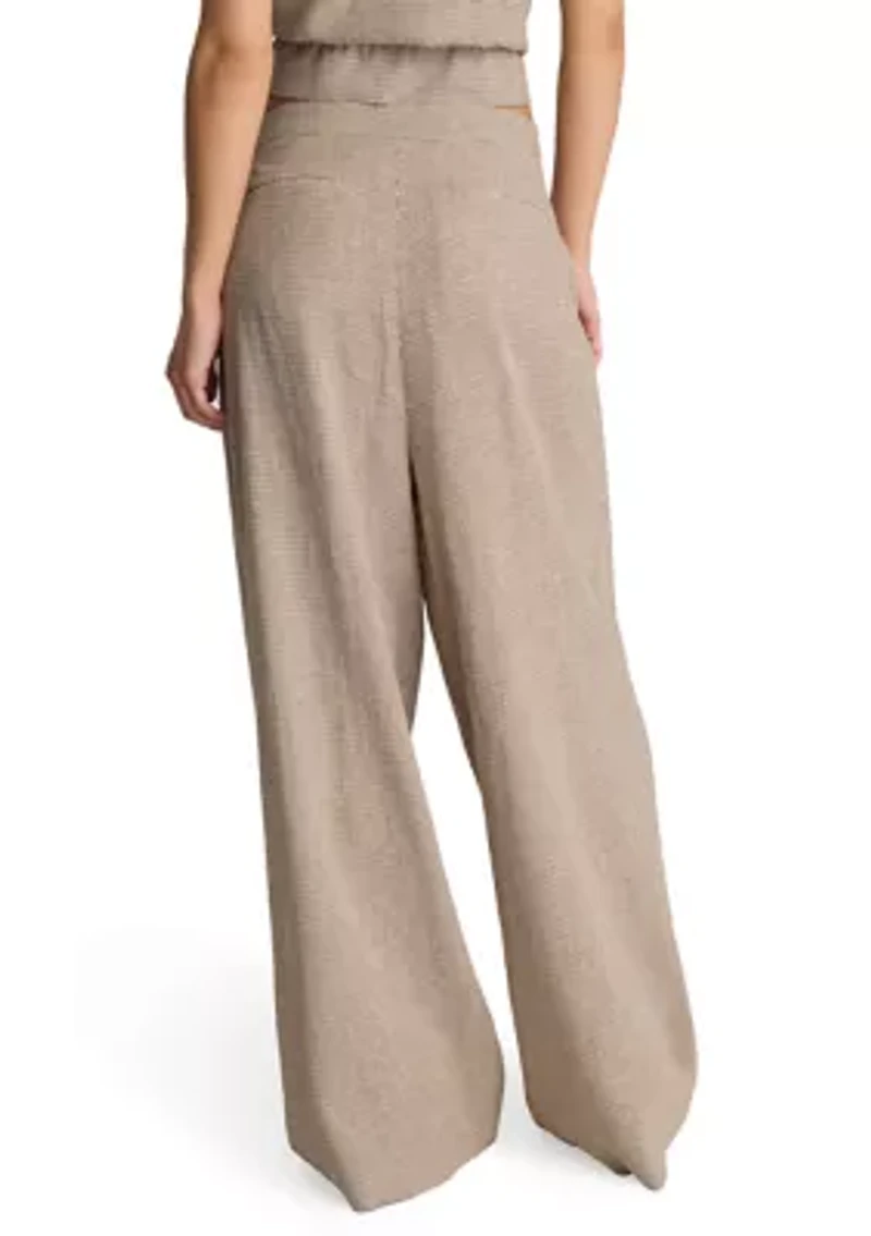 Women's Wide Leg Pleated Houndstooth Pants