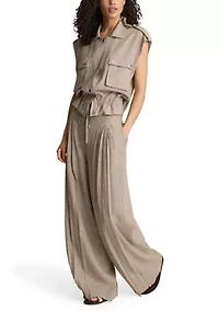 Women's Wide Leg Pleated Houndstooth Pants