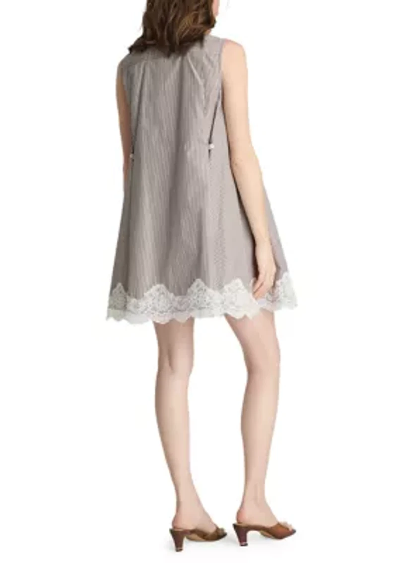 Women's Sleeveless Lace Trim Striped Shirtdress