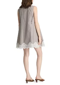 Women's Sleeveless Lace Trim Striped Shirtdress