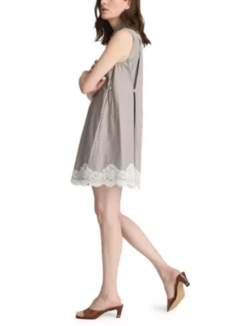 Women's Sleeveless Lace Trim Striped Shirtdress