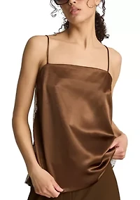 Women's Satin Cami with Lace Inserts at Side Seam